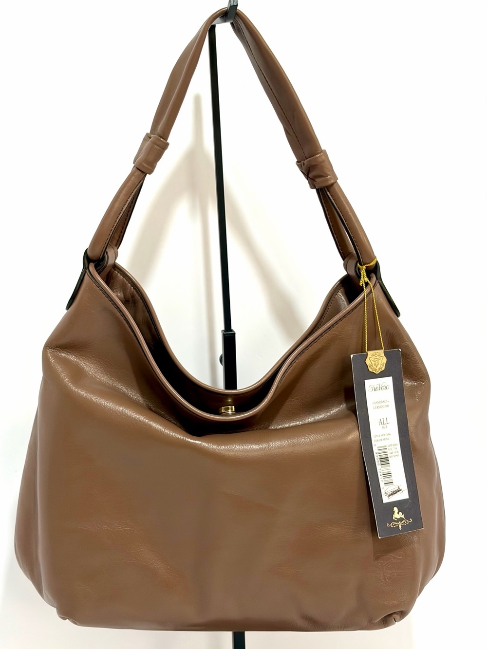 Tre Vero Leather Hobo Bag In Rich Brown/Gold Hardware